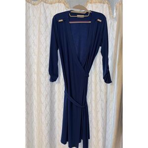 Calvin Klein Women's Blue Wrap Dress Size 8 Standard Silver Accents Knee Length